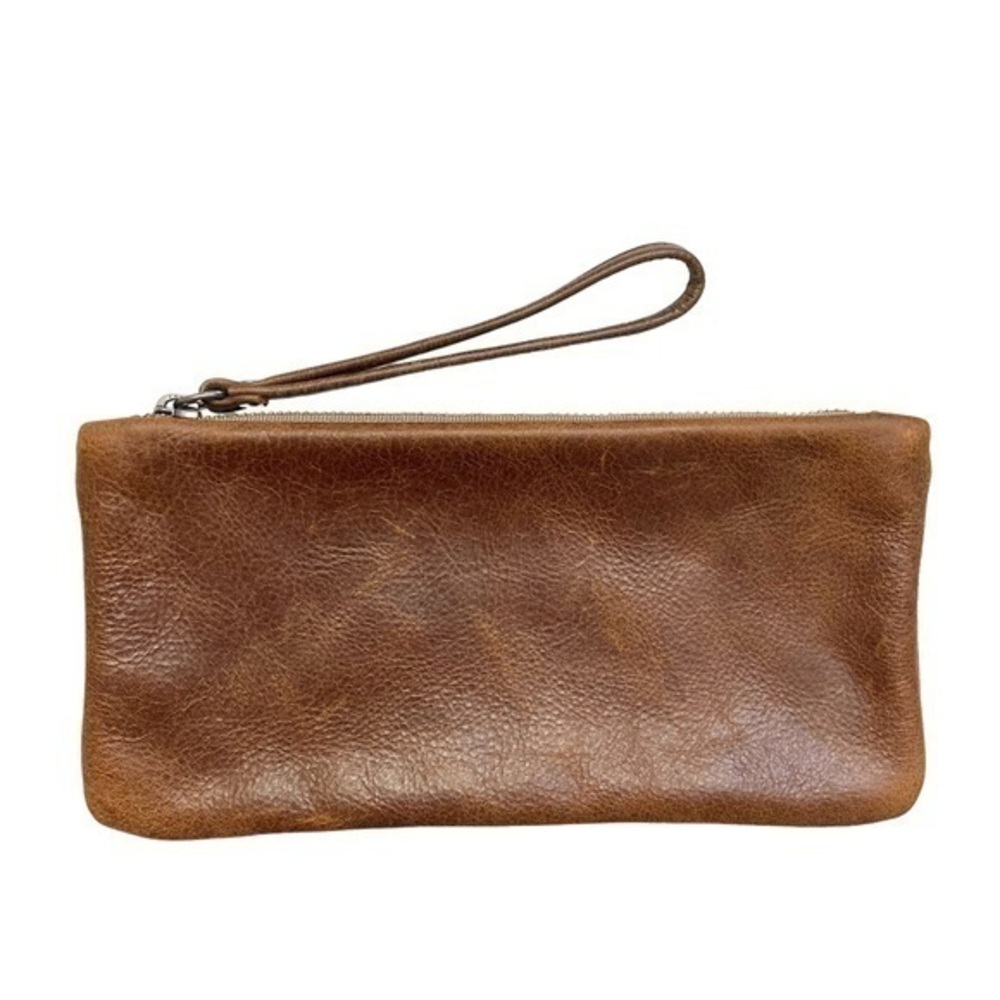 Rough and Tumble brown leather wristlet bag